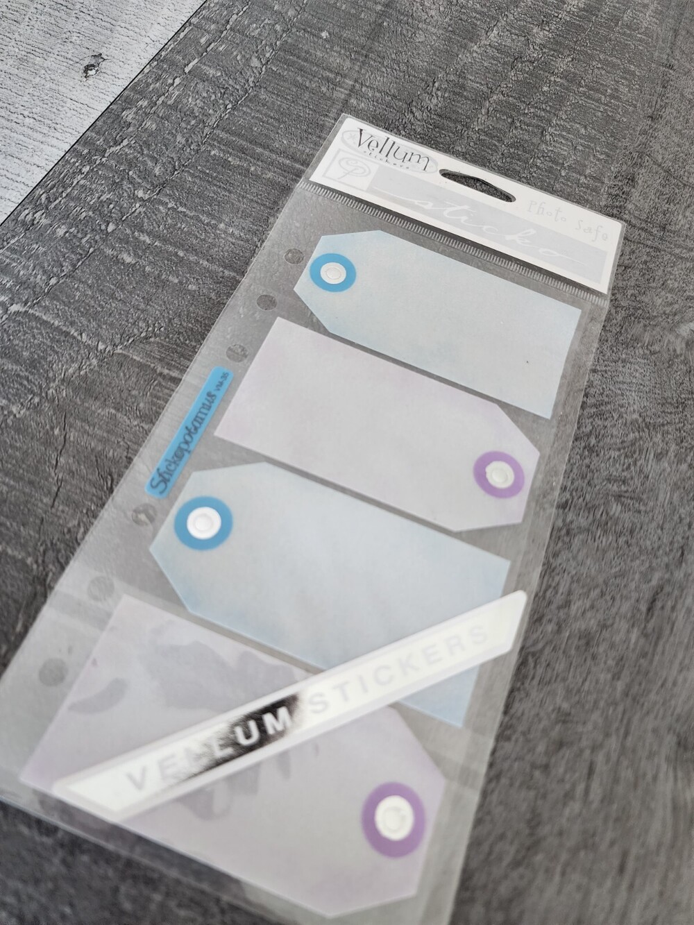 Sticko Stickers - Vellum Tags Blue Purple Scrapbooking RETIRED NEW #28